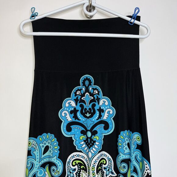 MSK Dress Womens Small Black blue green Strapless Paisley Print Floor Maxi - Picture 7 of 13